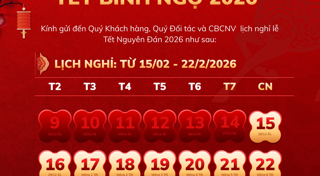 HYUNDAI VĨNH YÊN THÔNG BÁO LỊCH NGHỈ TẾT NGUYÊN ĐÁN BÍNH NGỌ 2026