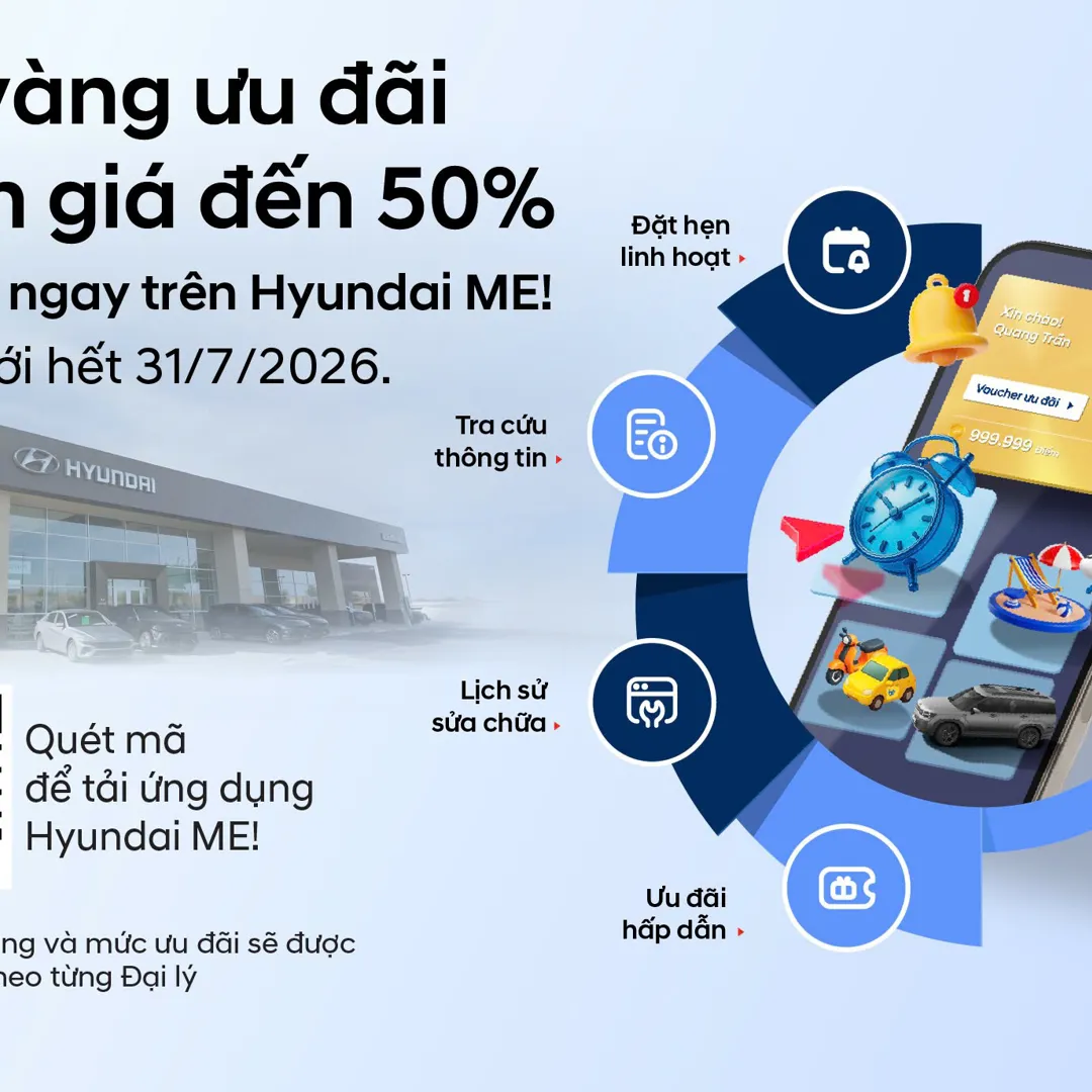 GIỜ VÀNG ƯU ĐÃI – ƯU ĐÃI DỊCH VỤ ĐẾN 50% KHI ĐẶT HẸN QUA HYUNDAI ME!