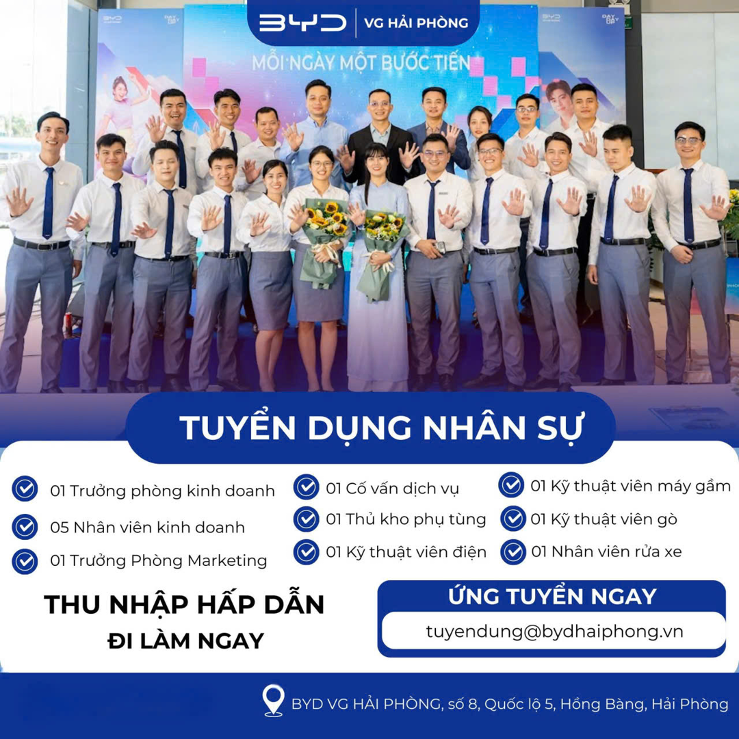🔔 BYD VG HẢI PHÒNG – TUYỂN DỤNG LỚN 🔔