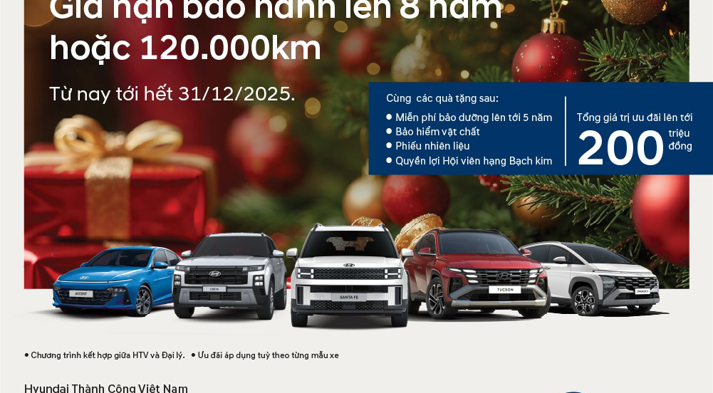 HYUNDAI THÀNH CÔNG ƯU ĐÃI BẢO HÀNH 8 NĂM CÙNG HỖ TRỢ TÀI CHÍNH LÊN ĐẾN 200 TRIỆU ĐỒNG TRONG THÁNG 12
