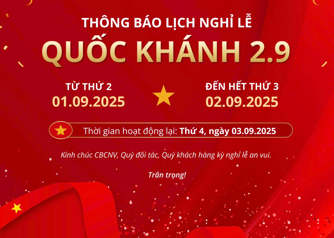 THÔNG BÁO LỊCH NGHỈ LỄ QUỐC KHÁNH 2/9/2025