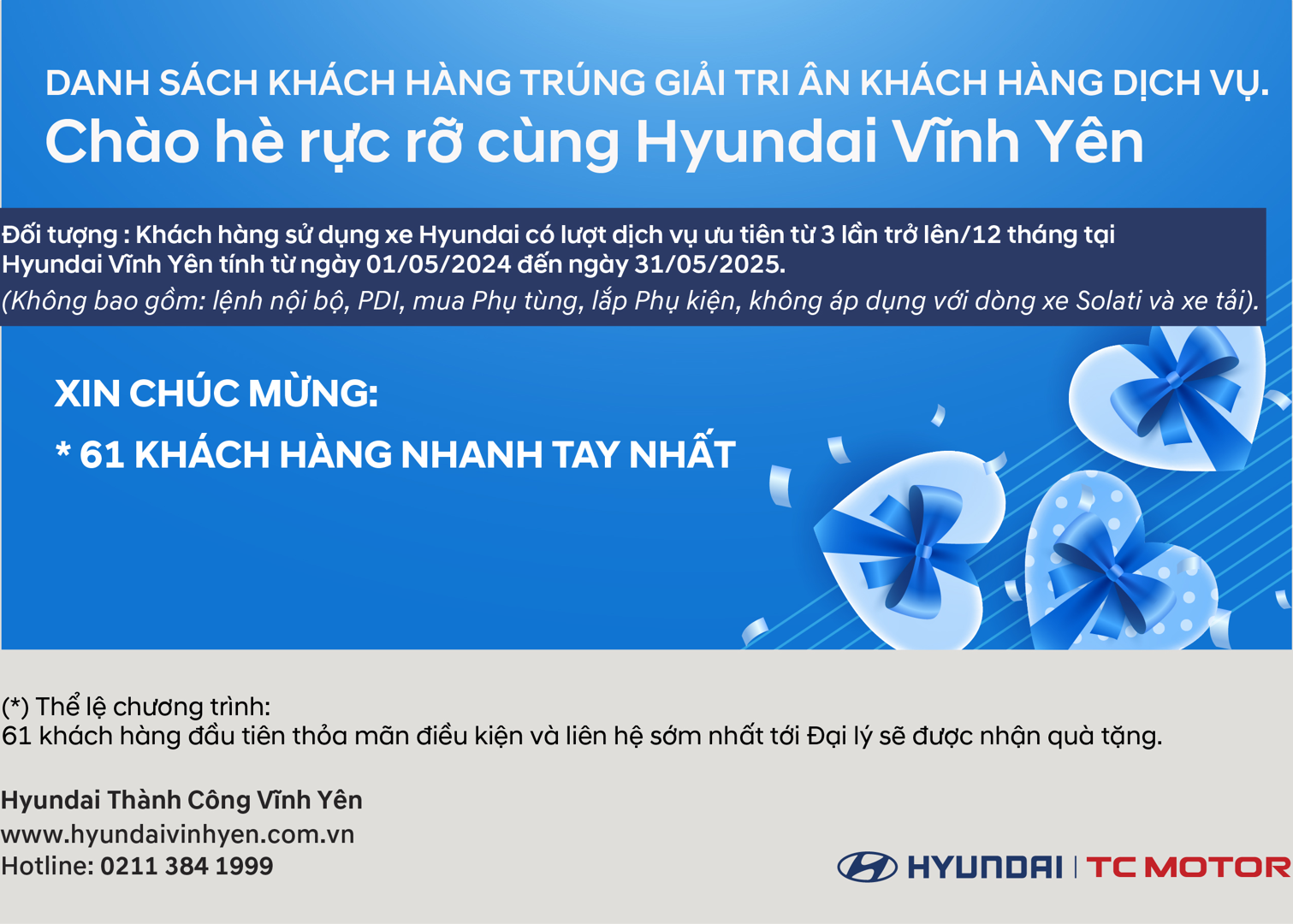 DANH SÁCH KHÁCH HÀNG NHẬN QUÀ CHƯƠNG TRÌNH TRI ÂN KHÁCH HÀNG