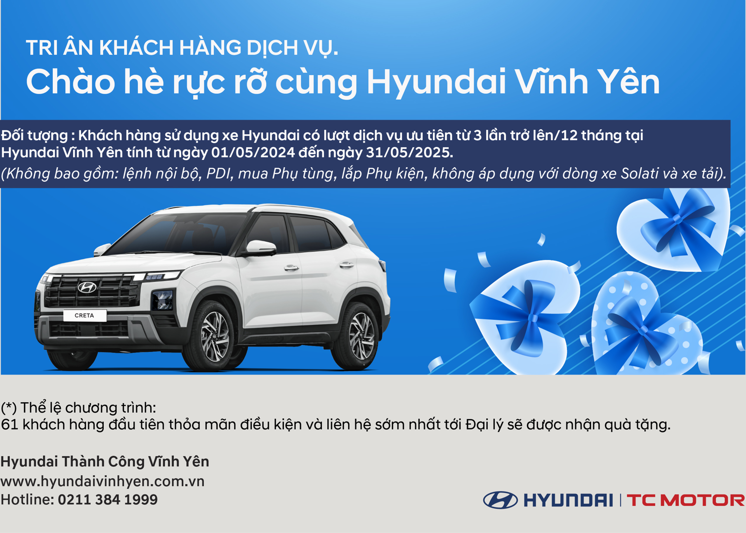 Tri ân Khách hàng Dịch vụ - Chào hè rực rỡ cùng Hyundai Vĩnh Yên